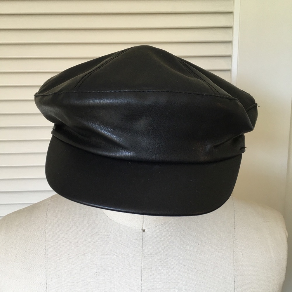 Black Faux Leather Page Boy Hat